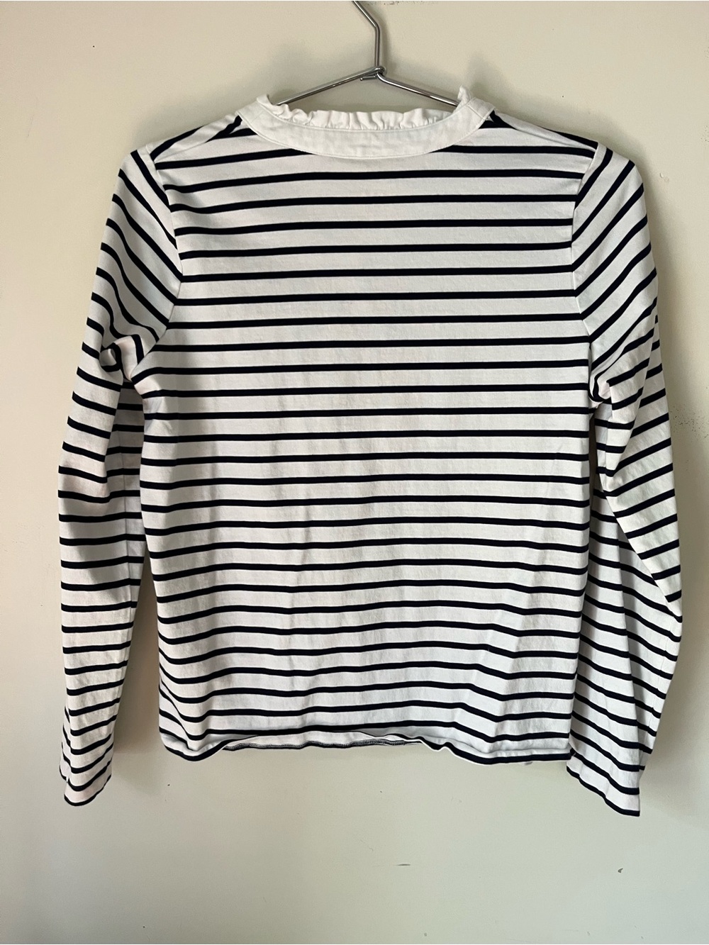 Boden Mariner Navy and White Stripe Shirt with Ruffle Collar - Picture 3 of 5